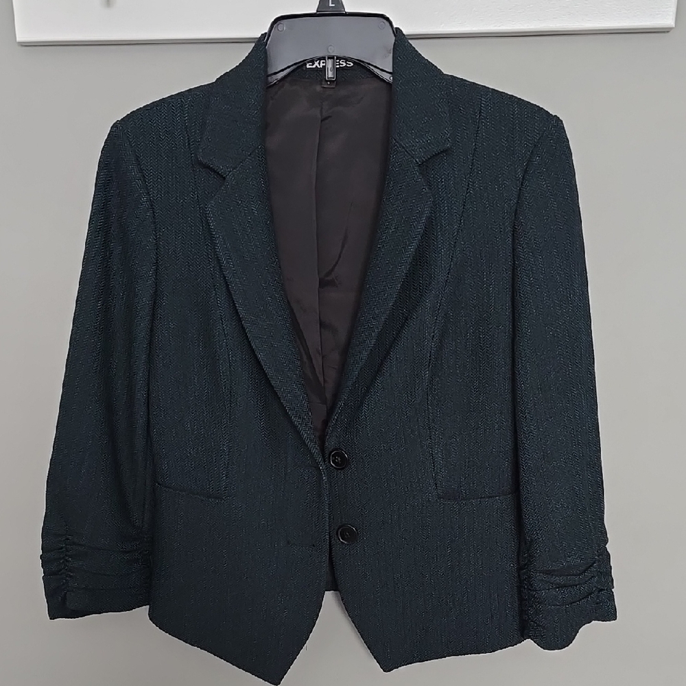 🐚🍂Green & Black Rouched Sleeve Blazer